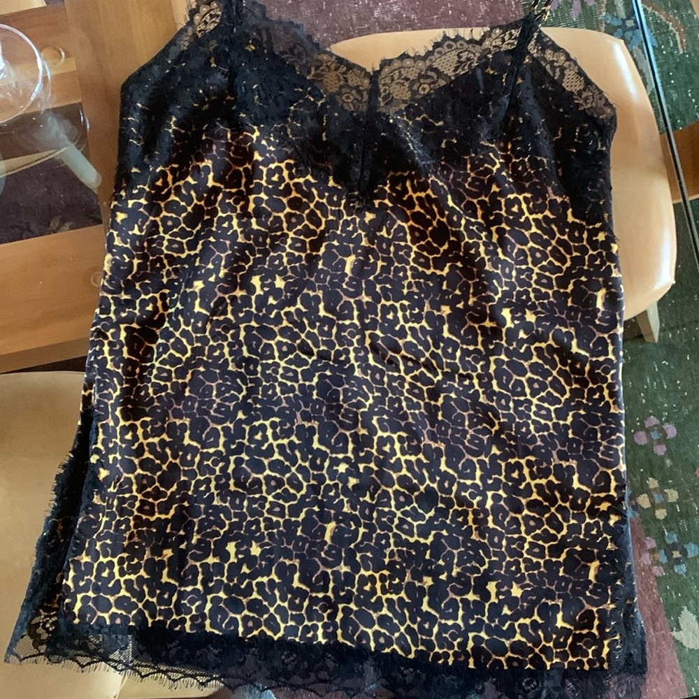 Fabulous silk leopard-print cami! Etched in lace.